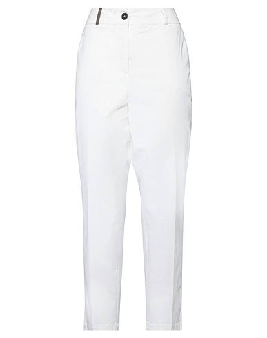 PESERICO Casual pants Off white 98% Cotton, 2% Elastane, Leather