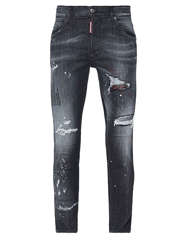 DSQUARED2 Denim pants Black 92% Cotton, 6% Elastomultiester, 2% Elastane, Bovine leather