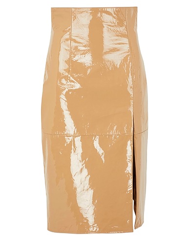 8 by YOOX Midi skirt PATENT LEATHER HIGH-WAIST PENCIL SKIRT Sand 100% Lambskin