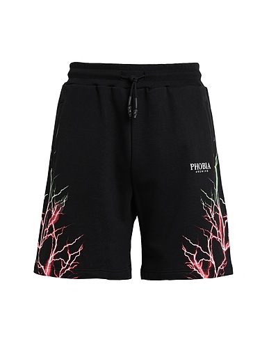 PHOBIA ARCHIVE Shorts & Bermuda BLACK SHORTS WITH RED AND GREEN LIGHTNING
 Black 100% Cotton