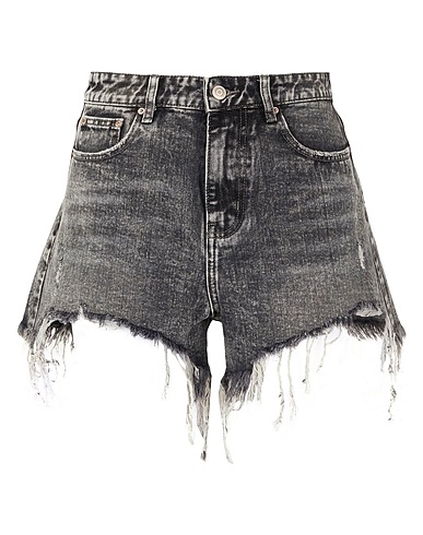 8 by YOOX Denim shorts ORGANIC COTTON DENIM  FRINGED HEM SHORTS Black 100% Organic cotton