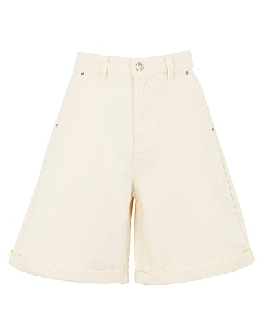 8 by YOOX Denim shorts ORGANIC COTTON DENIM WIDE-LEG BERMUDA Ivory 100% Organic cotton