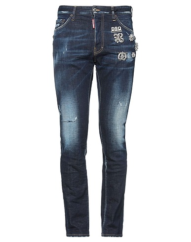 DSQUARED2 Denim pants Blue 99% Cotton, 1% Elastane, Bovine leather, Metal
