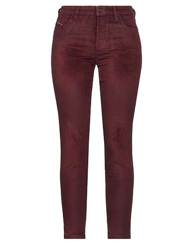 DIESEL Denim pants Burgundy 75% Cotton, 23% Polyester, 2% Elastane, Cow leather