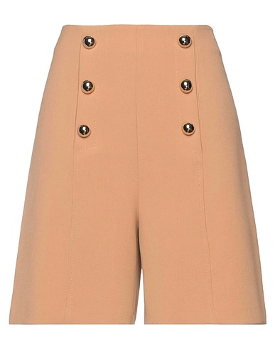 SIMONA CORSELLINI Shorts & Bermuda Camel 63% Polyester, 27% Viscose, 7% Cotton, 3% Elastane
