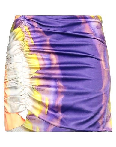 NINEMINUTES Mini skirt MINI GONNA IN RASO STAMPATO
 Dark purple 97% Polyester, 3% Elastane