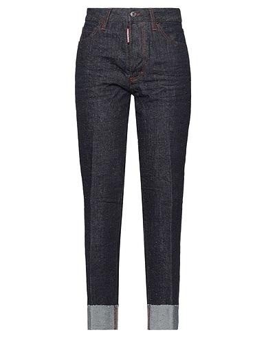 DSQUARED2 Denim trousers Blue 100% Cotton, Cow leather