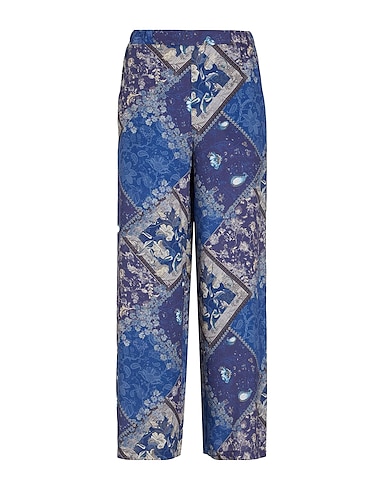 8 by YOOX Casual pants PRINTED WIDE LEG PULL ON PANTS Blue 100% Viscose