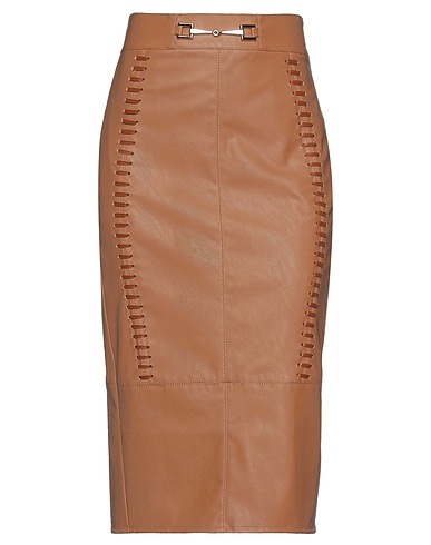 ELISABETTA FRANCHI Midi skirt Camel 100% Polyester, Polyurethane