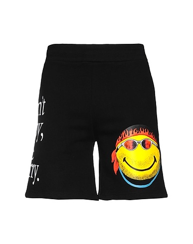 MARKET Pantalone felpa SMILEY DON'T HAPPY, BE WORRY SWEATSHORTS Nero 100% Cotone