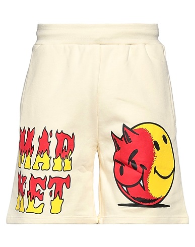 MARKET Pantalone felpa SMILEY GOOD AND EVIL SWEATSHORTS Avorio 100% Cotone