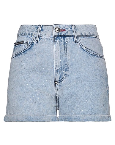 PHILIPP PLEIN Denim shorts Blue 100% Cotton, Glass