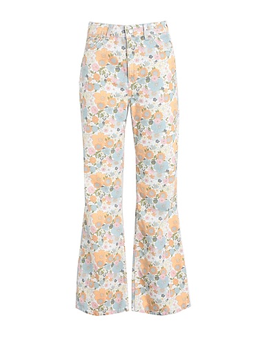 TOPSHOP Denim trousers Topshop retro floral pattern organic cotton 90s flare  Ivory 100% Cotton