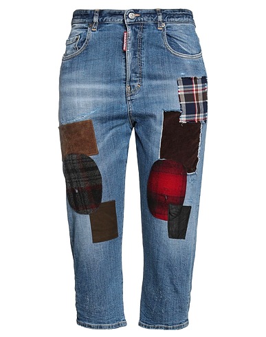 DSQUARED2 Denim trousers Blue 99% Cotton, 1% Elastane, Cow leather