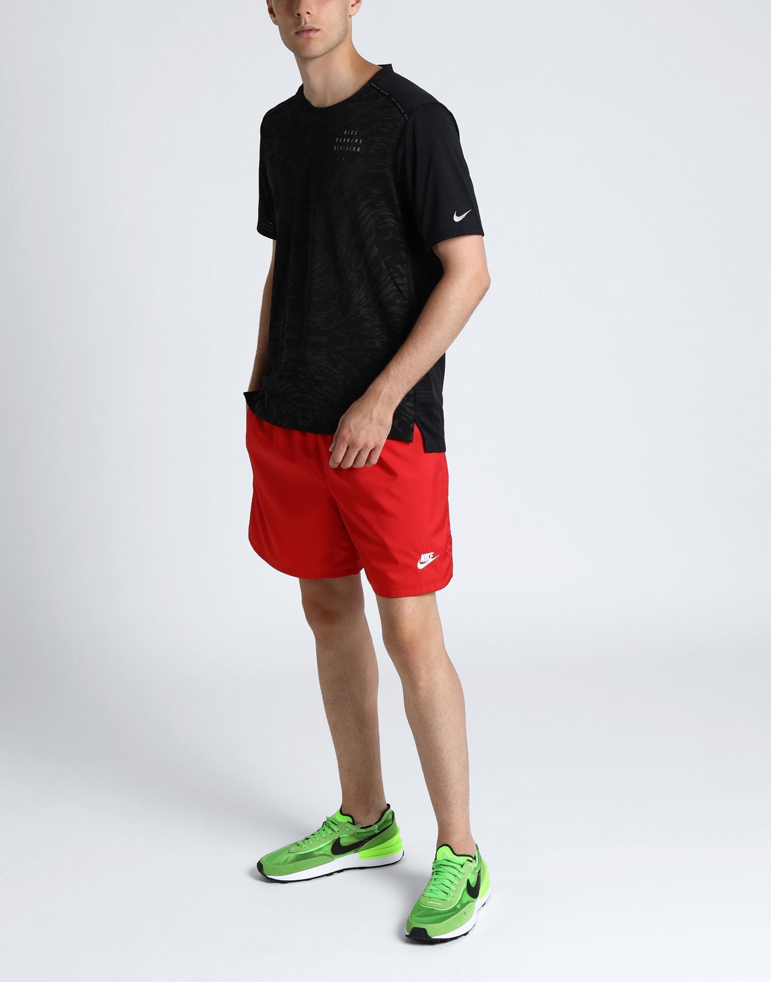 red nike woven shorts