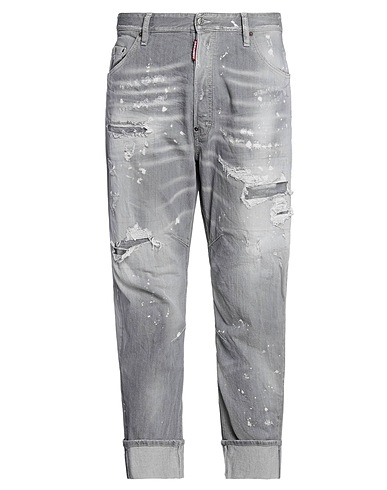 DSQUARED2 Denim pants Grey 98% Cotton, 2% Elastane, Cow leather, Plastic
