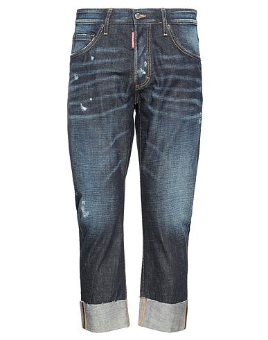 DSQUARED2 Denim pants Blue 100% Cotton, Cow leather