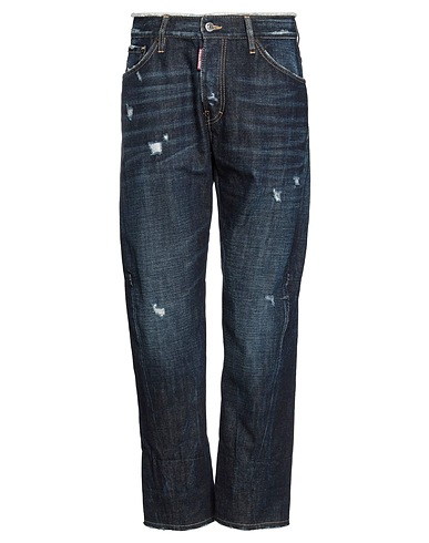 DSQUARED2 Denim pants Blue 100% Cotton, Cow leather