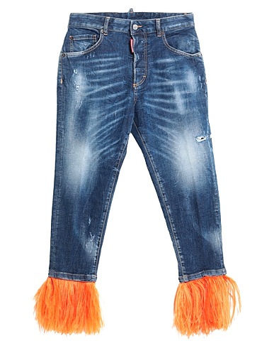 DSQUARED2 Denim trousers Blue 98% Cotton, 2% Elastane, Ostrich feathers