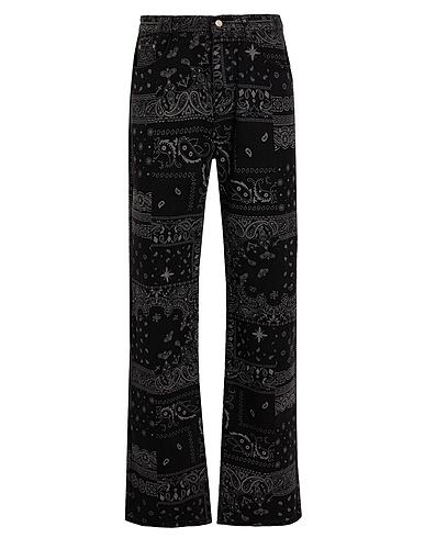 8 by YOOX Denim trousers ORGANIC COTTON BANDANA PRINTED BAGGY DENIM Black 100% Organic cotton