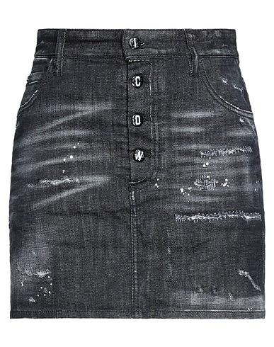 DSQUARED2 Denim skirt Black 98% Cotton, 2% Elastane, Cow leather