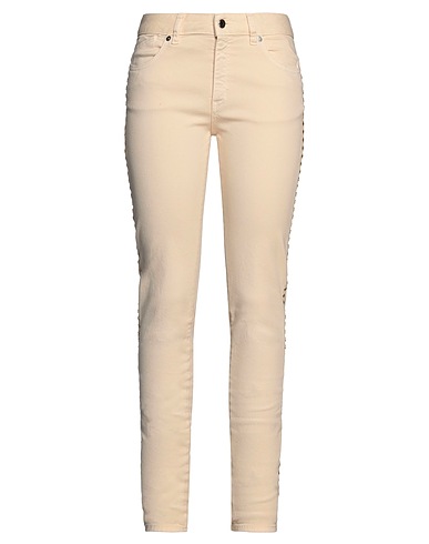JUST CAVALLI Denim pants Beige 98% Cotton, 2% Elastane, Cow leather, Aluminum