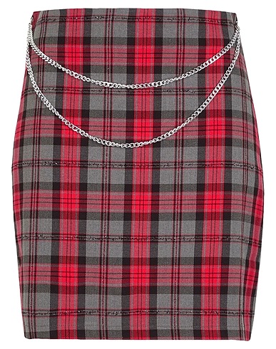 8 by YOOX Mini skirt CHECK MINI SKIRT WITH CHAIN DETAIL Fuchsia 63% Polyester, 34% Viscose, 3% Elastane