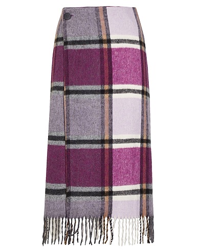 8 by YOOX Midi-Rock CHECK MIDI SKIRT WITH FRAYED EDGES Malve 50% Acryl, 25% Polyester, 20% Wolle, 5% Andere Fasern