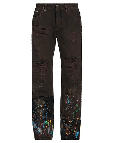 DOLCE&GABBANA Denim trousers Dark brown 100% Cotton, Calfskin