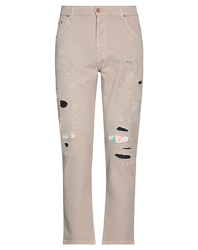 GREY DANIELE ALESSANDRINI Denim pants Beige 97% Cotton, 3% Elastane
