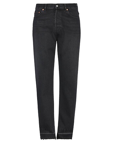 VALENTINO GARAVANI Denim trousers Black 100% Cotton, Bovine leather