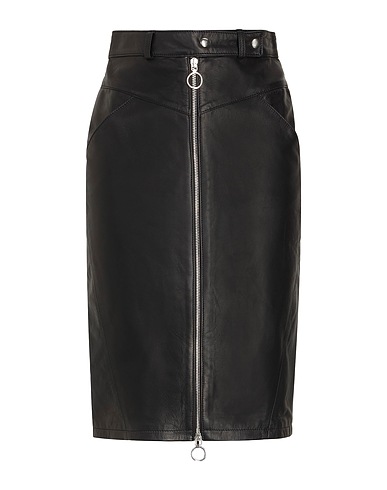 8 by YOOX Midi skirt LEATHER FULL-ZIP MIDI SKIRT
 Black 100% Lambskin
