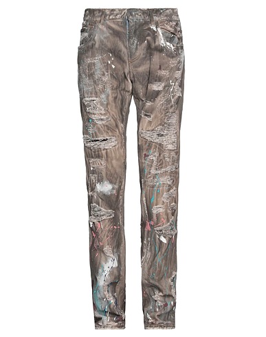 DOLCE&GABBANA Denim trousers Khaki 100% Cotton, Bovine leather