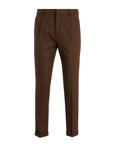 8 by YOOX Pantalón FLANNEL ESSENTIAL PLEATED CHINO PANT Marrón 60% Lana reciclado, 20% Poliéster reciclado, 15% Poliamida reciclado, 5% Otras Fibras