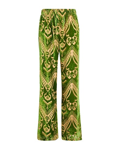 8 by YOOX Casual pants JACQUARD VELVET WIDE-LEG PANTS Green 50% Polyester, 50% Viscose