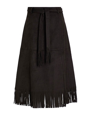 8 by YOOX Midi skirt HIGH-WAIST FRINGED MIDI SKIRT Black 92% Polyester, 8% Elastane