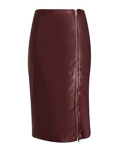 8 by YOOX Midi skirt FRONT ZIP DETAIL SPLIT MIDI SKIRT Chocolate brown 50% Polyester, 50% Polyurethane