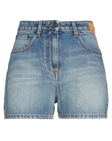 PALM ANGELS Denim shorts Blue 100% Cotton, Leather