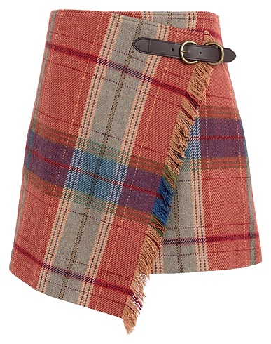 POLO RALPH LAUREN Minigonna PLAID FRINGE-AND-LEATHER-TRIM WRAP SKIRT
 Ruggine 70% Lana riciclata, 25% Nylon, 5% Altre Fibre
