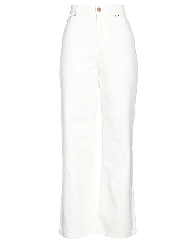 PIECES Denim trousers White 100% Cotton