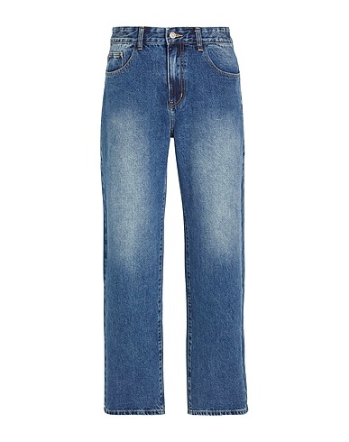 8 by YOOX Denim trousers ACID WASH WIDE LEG DENIM PANTS Blue 100% Organic cotton