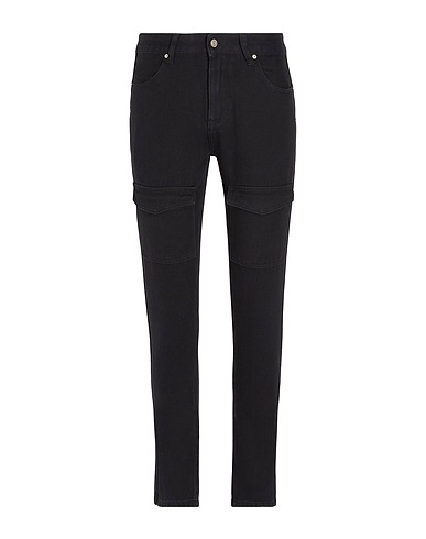 8 by YOOX Denim pants DENIM BIKER PANTS WITH POCKETS Black 100% Organic cotton