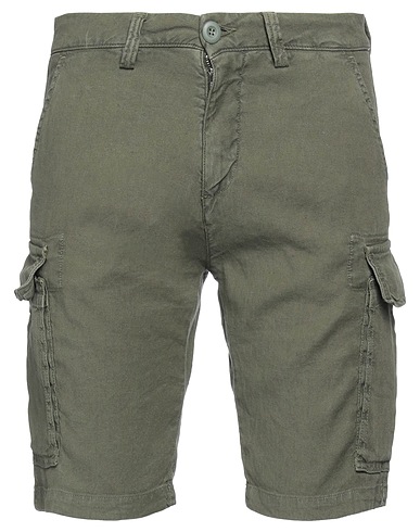 MODFITTERS Shorts & Bermuda Dark green 56% Linen, 41% Cotton, 3% Elastane