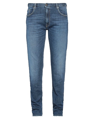 MODFITTERS Denim trousers Blue 99% Cotton, 1% Elastane, Soft Leather