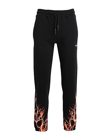 PHOBIA ARCHIVE Pantalon PANTS WITH ORANGE LIGHTNING Noir 100% Coton