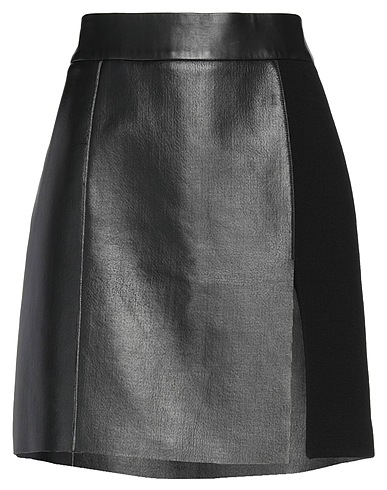 FAUSTO PUGLISI Mini-jupe Noir 100% Laine vierge, Cuir d'agneau