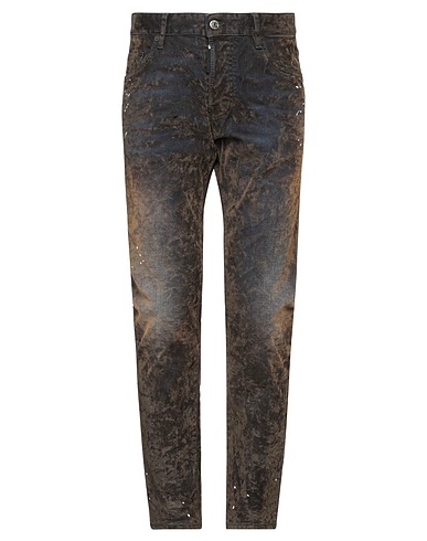 DSQUARED2 Denim trousers Chocolate brown 97% Cotton, 3% Elastane, Viscose, Bovine leather