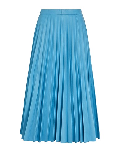 8 by YOOX Midi skirt LEATHER PLEATED MIDI SKIRT Azure 100% Lambskin