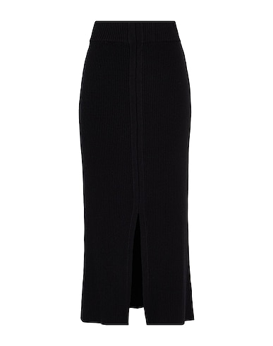 8 by YOOX Midi skirt RIBBED FRONT SPLIT KNIT LONG SKIRT Black 60% Recycled cotton, 40% Cotton