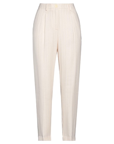 SOALLURE Casual trouser Ivory 87% Viscose, 12% Linen, 1% Metallic fiber